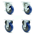 Service Caster 4 Inch Blue Polyurethane Wheel Swivel Top Plate Caster Set with 2 Brake 2 Rigid SCC-20S414-PPUB-BLUE-TLB-TP3-2-R-2